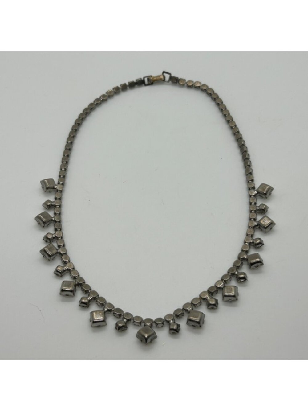 Vintage Rhinestone Choker Necklace Silver-Tone Wedding Formal Prom MCM - Picture 7 of 10